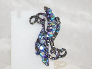 VINTAGE 1950'S BLUE MUTLICOLOR RHINESTONE FLOWER PIN BROOCH 2 1/2" - Picture 1 of 5