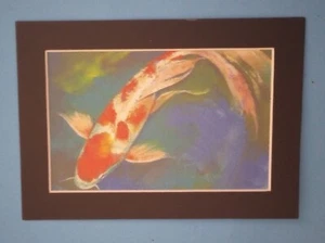 Impresión de pintura de un pez koi solitario naranja y blanco de 5" x 7" mate de 4" x 6" - Imagen 1 de 3