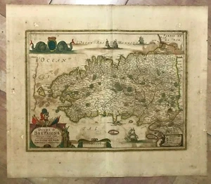 BRETAGNE BRITTANY FRANCE 1632 JAN JANSSONIUS LARGE UNUSUAL ANTIQUE MAP - Picture 1 of 12