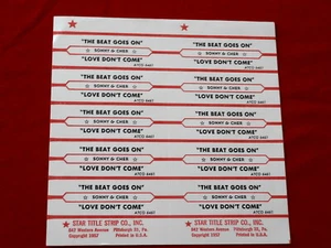 SONNY & CHER~ THE BEAT GOES ON~ LOVE DON'T COME~ ATCO~~ JUKEBOX  TITLE STRIPS - Picture 1 of 1