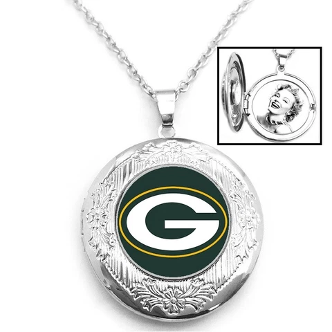 Green Bay Packers Womens 925 Silver 20" Link Chain Necklace And Photo Locket D16 Cover