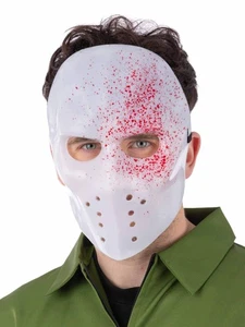 White Blood Splatter Hockey Mask Adults Halloween Fancy Dress Accessory Jason - Picture 1 of 1