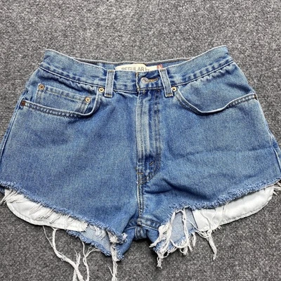 Levis Cut Off Shorts Women 29 Blue 505 Jorts Daisy Duke Booty Biker Distressed - Image 1 of 4