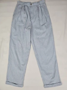 VTG White Stag Plaid Pants Blue Gingham High Waist Pleated Tapered Cuff Sz 10 - Picture 1 of 5
