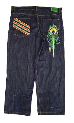 VTG COOGI Black Denim Peacock Feather Jeans Mens Size 44 W x 34 L Y2K JNCO Style - Image 1 of 4