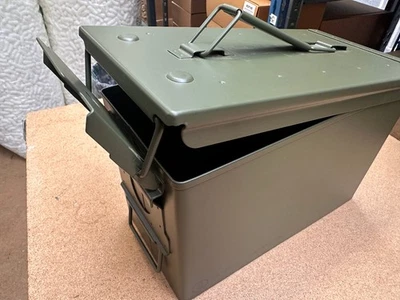 Ammo Box Genuine Army Issue 50 CAL Steel Tin Container M2A1 Heavy Duty Green - Image 1 of 4