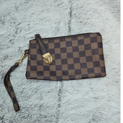Bolso Muñequera Marrón A Cuadros, Cartera Pequeña, Cremallera Superior, Lindo Accesorio Foto 1 de 4