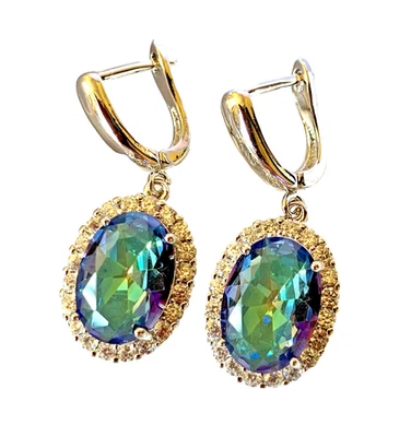 Pendientes colgantes de oro blanco GF diamantes Sim y cristales grandes AURORA AB EN CAJA Foto 1 de 4