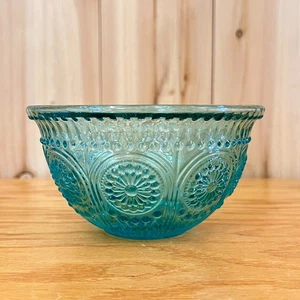 The Pioneer Woman Adeline 5 Inch Teal Bowl Embossed Pressed Glass Medallion - Picture 1 of 6
