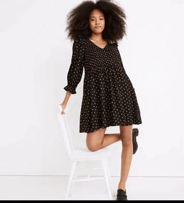 Madewell Lucie V-Neck Smocked Mini Dress in Oval Dot feminine Polka Dots casual - Image 1 of 4