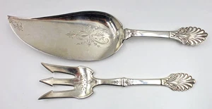 Antike Gorham griechische Münze Silber 2 Stück Brite Cut massiv Fisch Set - Bild 1 von 6