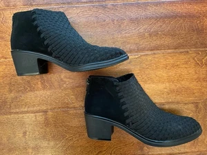 Steven Brand 2-texture Suede-like/Woven Black Booties Gently Loved Paden Sz 6.5 - Picture 1 of 8