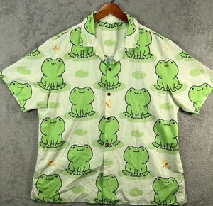 FEIFEIYU süßes Frosch Camp Hemd Herren 2XL grün seidig Knopfleiste Kurzarmhemd - Bild 1 von 9
