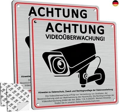 MARKE DADAPANGHU 2 Stück Schild Videoüberwachung Privatgrundstück mit DSGVO Hinweis, 15 x 15 cm A