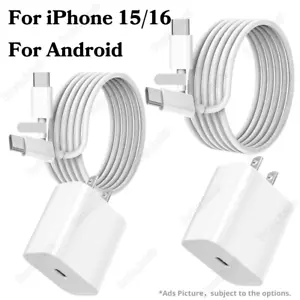 For iPhone 16 15 iPad Pro Samsung 20W PD USB C Fast Charger Cable Type C Block - Picture 1 of 17