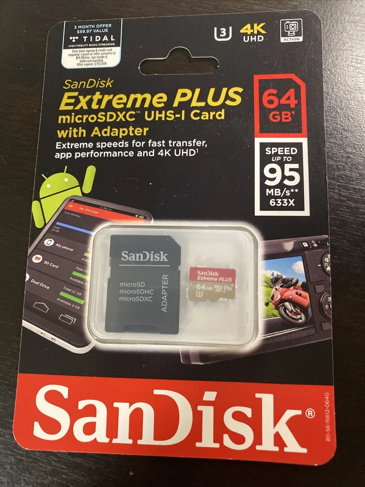 SanDisk Extreme PLUS 64GB microSDXC Memory Card w/ Adapter UHS-I V30 U3 Class 10 - Image 1 of 1