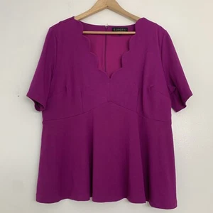 Eloquii Womens Plus 20 Purple Scalloped V Neck Short Sleeve Top - Picture 1 of 5
