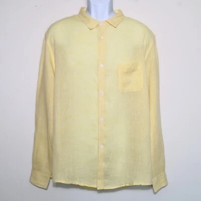 $285 DEREK ROSE Amarillo 100% Lino Manga Larga Botón Informal Camisa de Vestir Para Hombre XL Foto 1 de 4