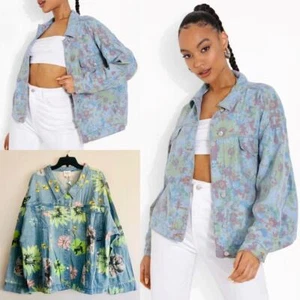 HAYDEN Oversized Boyfriend Floral Denim Long Jacket Women's 2XL 3X Trendy NWT - Picture 1 of 7