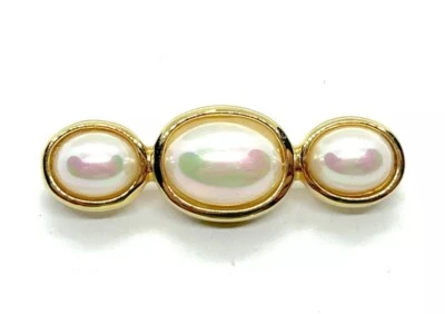 Vintage 1980's CHRISTIAN DIOR  Faux Pearl Trilogy Gold Plated Bar Brooch - Image 1 of 4