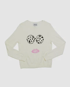 $125 Autumn Cashmere Girl's White Beach Cashmere Face Long-Sleeve Crewneck SZ 12 - Picture 1 of 1