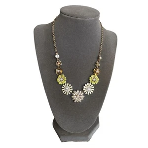 Metal Cluster Flowers Statement Necklace 3D Enamel Crystal Gold Tone - Picture 1 of 6