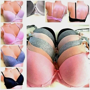 3-6 Women's Bras T-shirt Pushup BRA PLUNGE PADDED COTTON SEAMLESS LOT 36DD-44DD - Picture 1 of 10
