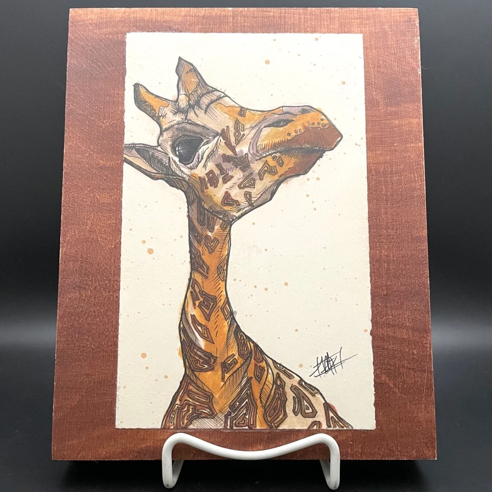 Rohner Art 2013 Giraffe Wall Art Wood Mounted Print Signed USA 8"x10"x1.5" - Image 1 of 4