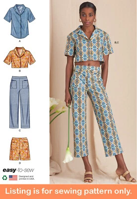SEWING PATTERN Womens Clothes Button Down Shirt Crop Top Pants Shorts Plus 11529 - Image 1 of 3