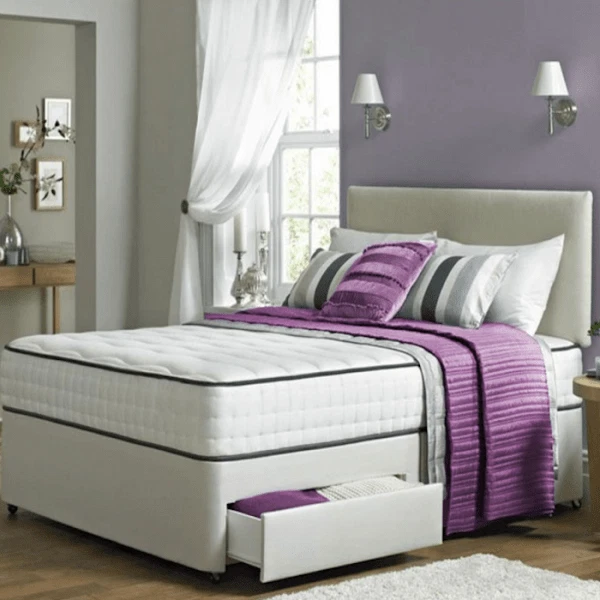 CHEAPBEDSALE Divan Bed Set Available in Various Headboard Shades With Memory Foam Mattress