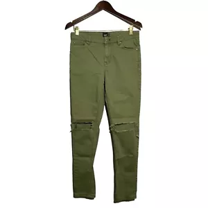 Asos Women Skinny Jeans Pants W29xL32 Green Army Moto Biker Distressed Ripped - Picture 1 of 10