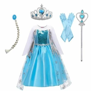 Snow Anna Elsa Dress Up Girls Fancy Cosplay Kids Costume Party Princess Outfit - Picture 1 of 11