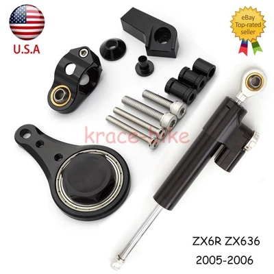 Kit de montaje de soporte amortiguador de dirección CNC para Kawasaki Ninja ZX636 ZX6R 2005-2006 Foto 1 de 4