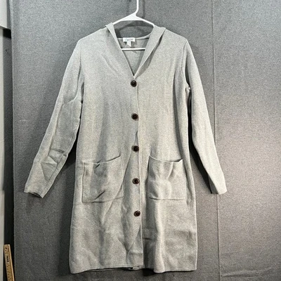 Denim & Co. Regular Hooded Jacquard Sweater Knit Cardigan Lt Heather Grey Small - Image 1 of 4