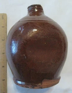 Southeastern PA or New Jersey NJ Flattened Tear Drop Ovoid Redware Jug 4½ Inch - Picture 1 of 10