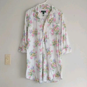Lauren Ralph Lauren Nightgown Sleep Shirt Womens M FLoral Buttons Cotton Shabby - Picture 1 of 7