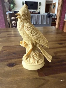 Vintage Heavy Bird On Limb figurine 7 1/2" Tall 3" Bottom Beige - Picture 1 of 4