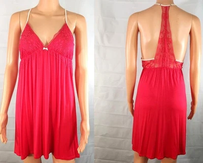 VICTORIA'S SECRET L Red Babydoll Lace Racerback Top Slip Nightgown Sleep Shirt - Image 1 of 4