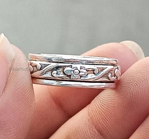 Solid 925 Sterling Designer Spinner Band ring Handmade Women's Ring  SS9 - Picture 1 of 4