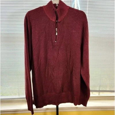 Vintage Structure $69 XXL 1/4 Quarter Zip Mock Neck 100% Cotton Burgundy Sweater - Image 1 of 4