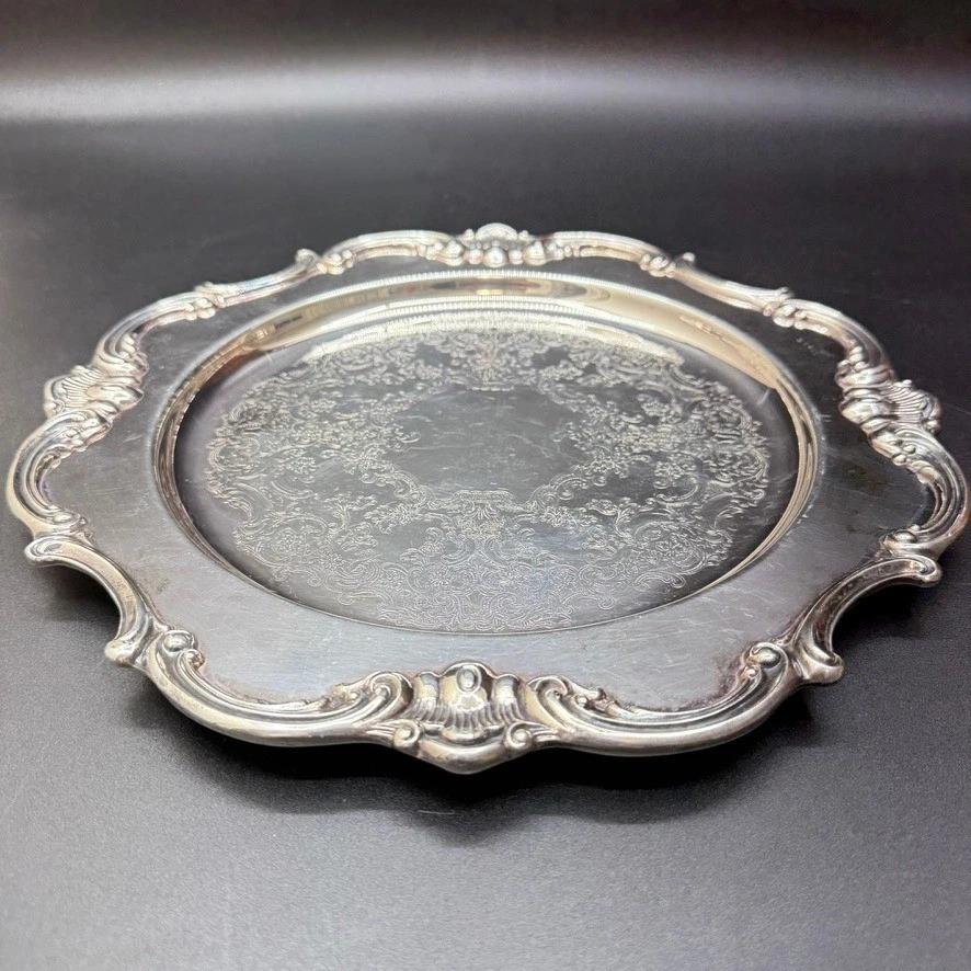 Bandeja para servir Gorham plateada de colección patrón de Estrasburgo borde festoneado ornamentado Foto 1 de 4