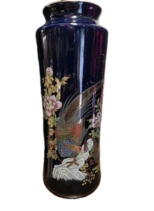 Original Heritage Mint Cobalt Blue 12” Porcelain Vase JAPAN Gold Pheasants - Picture 1 of 5