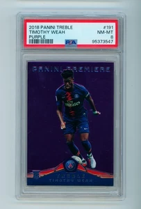 2018-19 Timothy Weah Panini Treble Premiere Purple PSG Rookie Card 22/49 PSA 8 - Picture 1 of 3