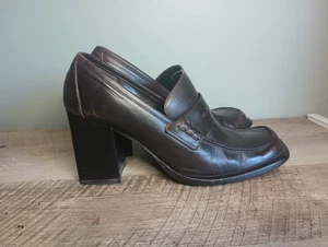 Steve Madden Y2K Chunky Heel Penny Loafers 10 Brown Square Toe Dark Academia - Picture 1 of 18
