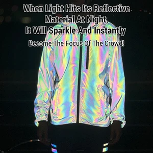 Rainbow Reflective Jacket For Men And Women Windproof Water Repellent MBWI - Picture 1 of 8