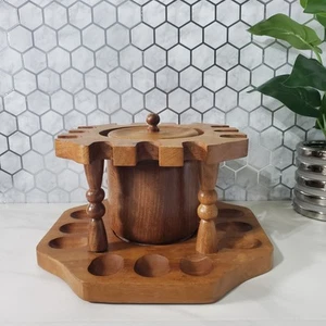 Vintage Wooden 12 Pipe Tabacco Stand Holder Display with Humidor with Lid MCM - Picture 1 of 19