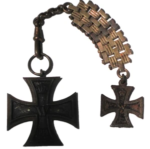 Antike deutsche WW1 Eisernes Kreuz 1. 2. Klasse Medaille an goldgefüllter Kette Anhänger - Bild 1 von 11