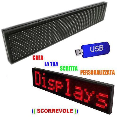 INSEGNA LUMINOSA SCORREVOLE LED PROGRAMMABILE CON USB ROSSA PANNELLO PUBBLICITà - Immagine 1 di 1