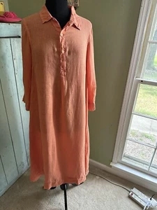 CP Shades Linen Maxi Collared Dress Pullover Coral Women's S - Picture 1 of 7