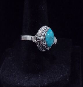 925 Sterling Silver NWOT Turquoise Locking Opening Poison Pill Ring Size 6.5